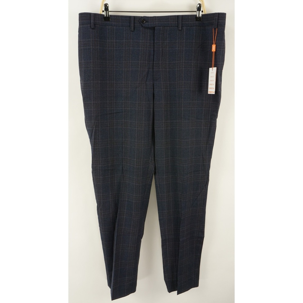 New $175 Tallia Slim Fit Performance Wool Dress Pants Men's 40 x 32 Blue Plaid